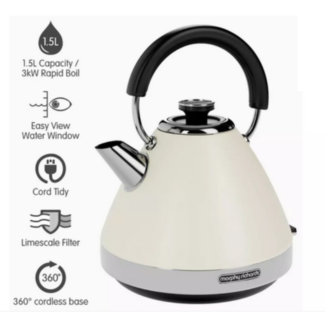 Morphy Richards  Venture Pyramid Kettle 1.5L - Cream | 100132 - Image 2 Morphy Richards  Venture Pyramid Kettle 1.5L - Cream | 100132 - Image 2