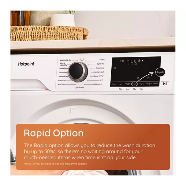 Hotpoint AntiStain Washer Dryer 8/6kg 1400sp - White | HBD8680ANTISTAIN - Image 5