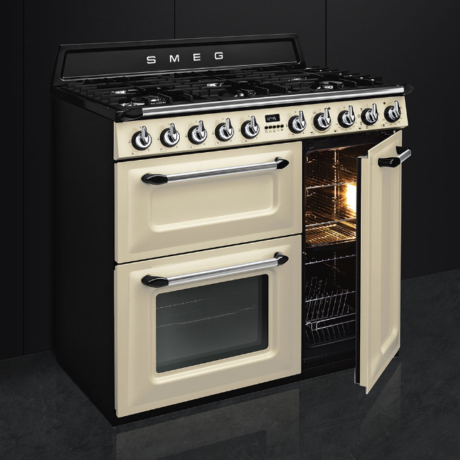 Smeg 90cm Duel Fuel Gas & Electric Range Cooker - Cream | TR93P - Image 6