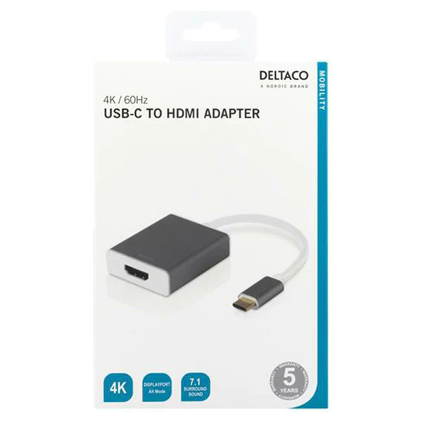 Deltaco USB C To HDMI Adapter 0.2m - Space Grey | USBCHDMI9 - Image 2