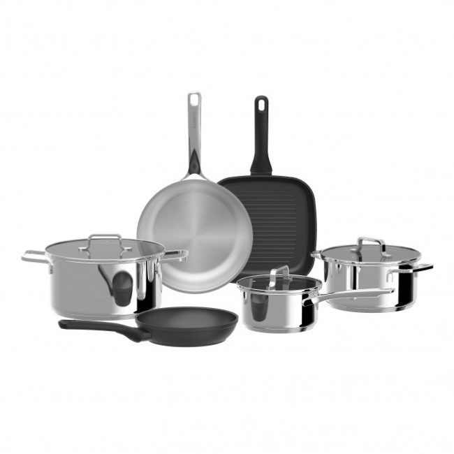 Berghoff 9pc Cookware Set Helix - Steel | 1315089 Berghoff 9pc Cookware Set Helix - Steel | 1315089