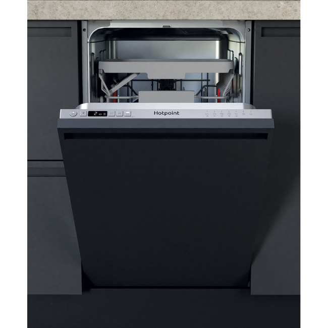 Hotpoint Slim Built-in Dishwasher - Black | HI9C3M19CSUK - Image 1 Hotpoint Slim Built-in Dishwasher - Black | HI9C3M19CSUK - Image 1