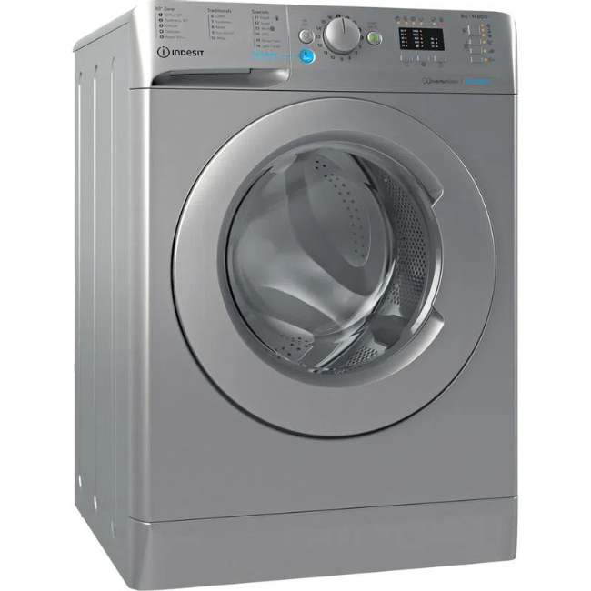 Indesit Innex 8kg 1400 Spin Washing Machine in Silver | BWA 81485X S UK N - Image 3