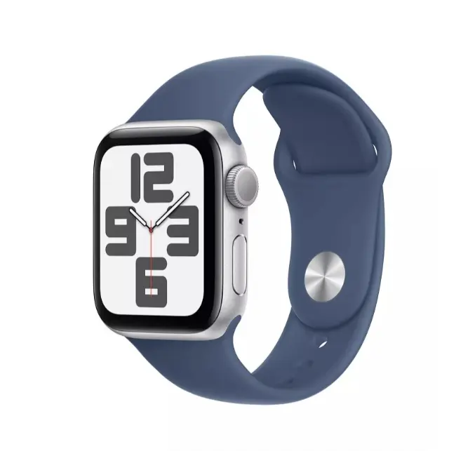 Apple Watch SE (2024) GPS | 44mm | Silver Aluminium Case with Denim Sport Band | S/M | MXEQ3QA-A