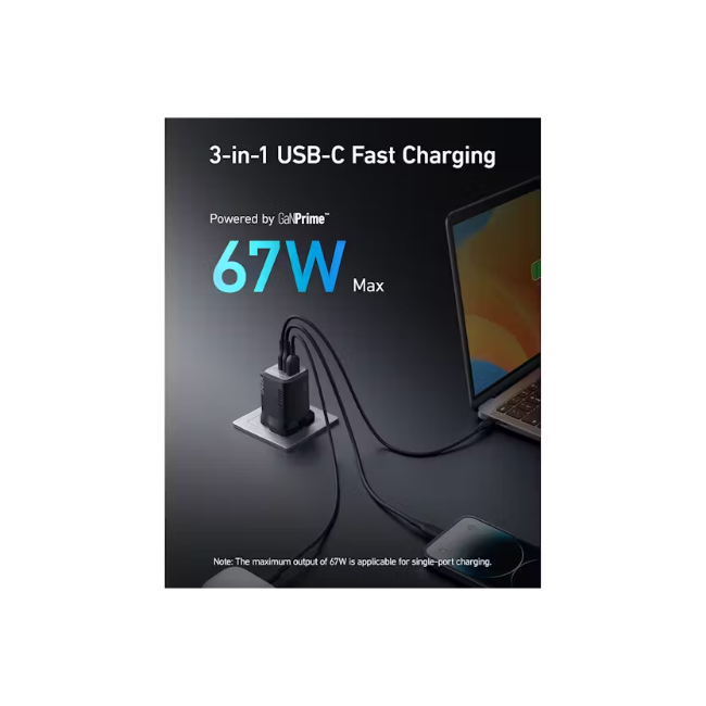 Anker 67W GaN Charger | 3 Ports | Black | A2669213 - Image 2