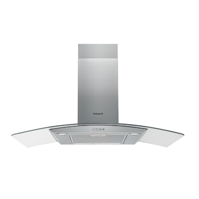 Hotpoint Wall-Mounted Curved Glass 90cm Cooker Hood (Filters Included) - Stainless Steel | PHGC9.4FLMX