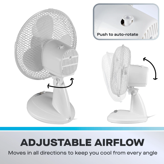 Daewoo 9" Oscillating Desk Fan | White | 823493 - Image 5