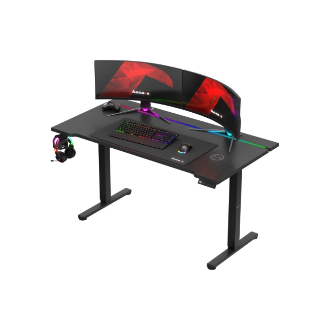 Huzaro Hero 8.7 RGB LED Electric Gaming Desk - Black | HERO8.7-RGB