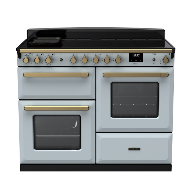 Rangemaster Estel Deluxe 110 Induction Range Cooker - Misty Blue & Brass | ESDLO110EIPMSB-AB