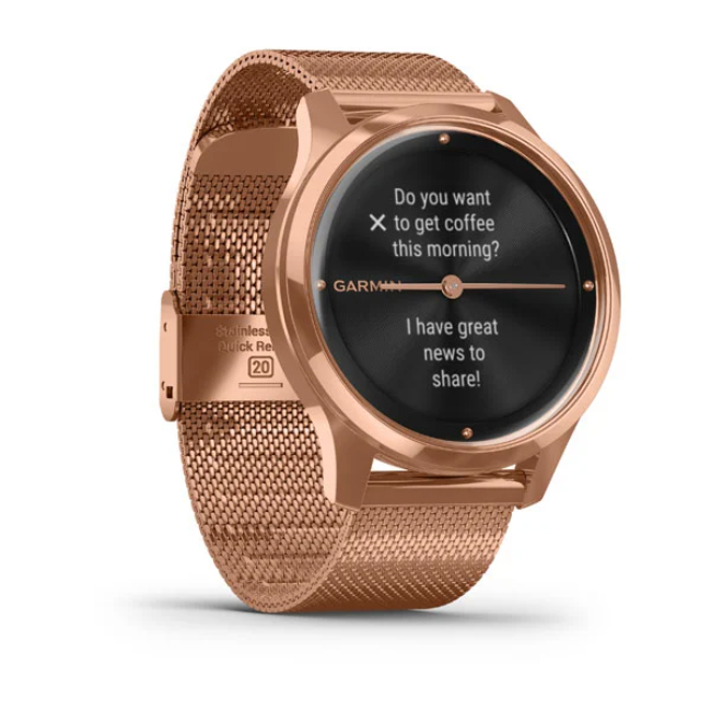 Garmin Vivomove Luxe Smartwatch Rose Gold Stainless Steel Case with Rose Gold Milanese Band | 49-GAR-010-02241-04 - Image 2