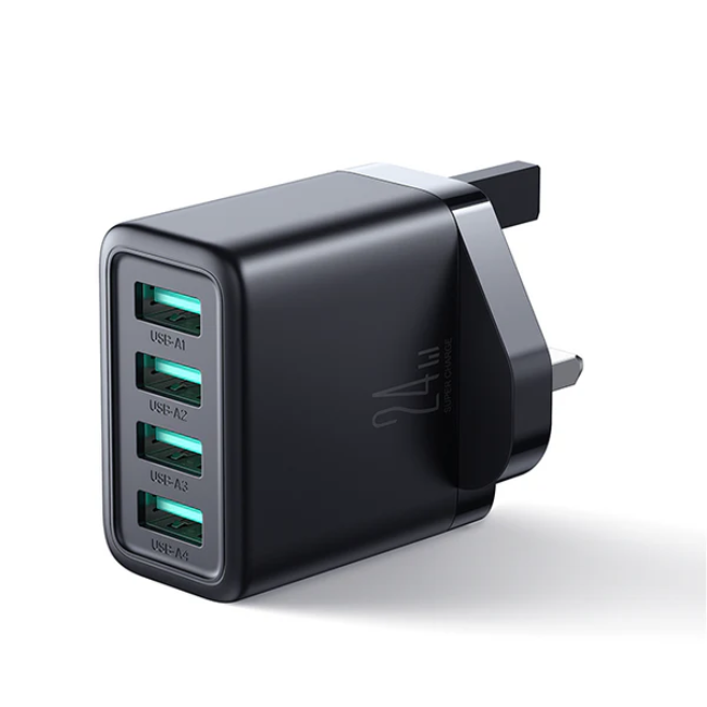 Joyroom 4.8a 4 USB Charger - Black | HL-TCN03K Joyroom 4.8a 4 USB Charger - Black | HL-TCN03K