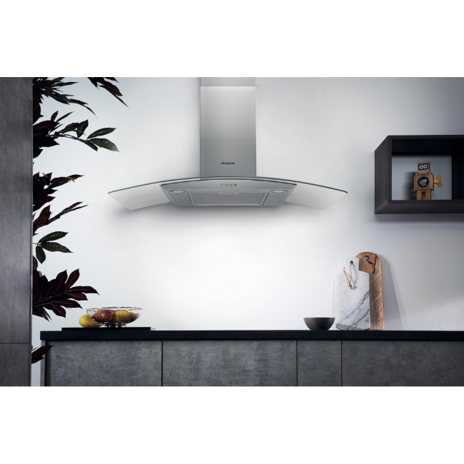 Hotpoint Wall-Mounted Curved Glass 90cm Cooker Hood (Filters Included) - Stainless Steel | PHGC9.4FLMX - Image 4