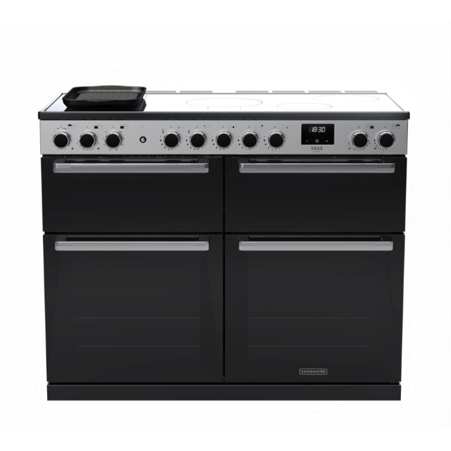 Rangemaster Edge Deluxe 110 Induction Range Cooker - Black Glass with Chrome Trim | EDDLB110EIGBLKCM1