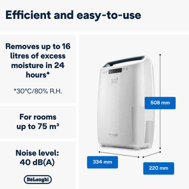 Delonghi Dehumidifier 16l - White | DEXD216RF - Image 4