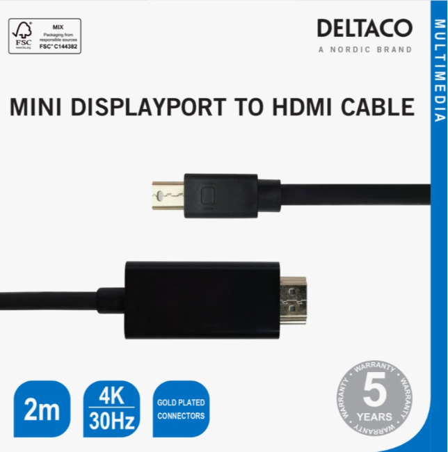 Deltaco 2M Mini Display Port To HDMI Cable | DPHDMI204R Deltaco 2M Mini Display Port To HDMI Cable | DPHDMI204R