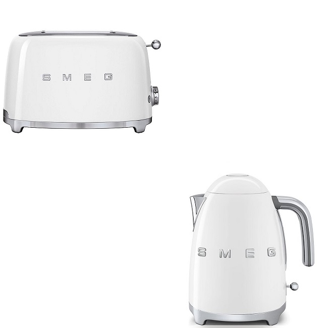 Smeg 50's Retro Kettle & 4 Slice Toaster Set - White | KLF03WHUK + TSF03WHUK Smeg 50's Retro Kettle & 4 Slice Toaster Set - White | KLF03WHUK + TSF03WHUK