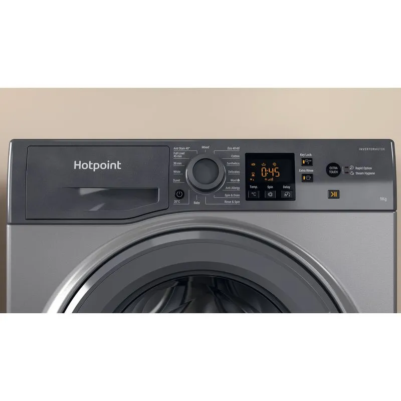 Hotpoint 9KG 1400 Spin Washing Machine - Graphite | NSWM 945C GG UK N - Image 3 Hotpoint 9KG 1400 Spin Washing Machine - Graphite | NSWM 945C GG UK N - Image 3