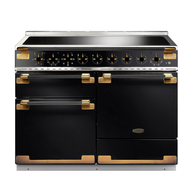 Rangemaster Elise Luxe 110 Induction Range Cooker - Black and Brass | ELS110DFFGB-BE