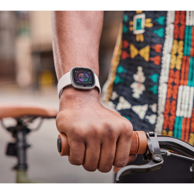 Fitbit Sense 2 Health & Fitness Smartwatch - Lunar White / Platinum Aluminum | FB521SRWT - Image 2