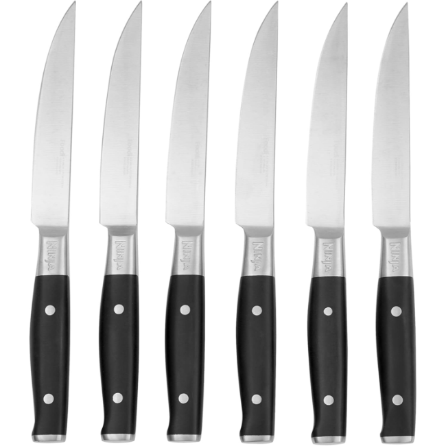 Ninja Foodi StaySharp Steak Knives - 6 Piece Set | Silver/Black | K32106UK