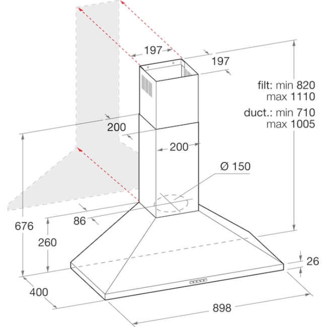 Indesit 90cm Pyramid Hood in Stainless Steel | IHPC 9.5 LM X - Image 3 Indesit 90cm Pyramid Hood in Stainless Steel | IHPC 9.5 LM X - Image 3