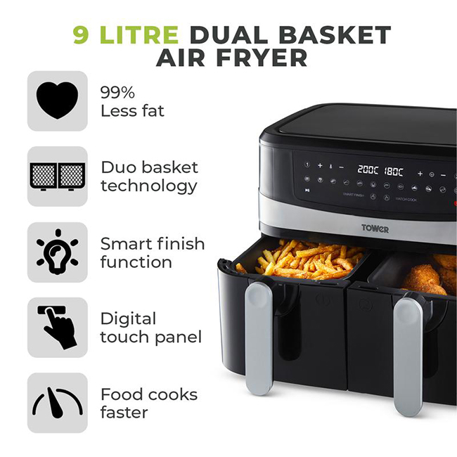 Tower Vortx 9L Dual Basket Air Fryer T17088 Joyces