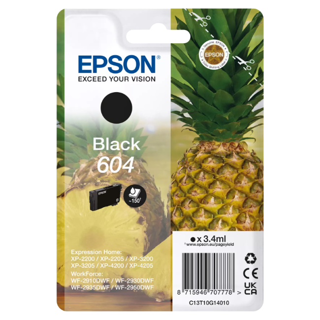 Epson 604 Pineapple Individual Ink | Black | T10G14010 Epson 604 Pineapple Individual Ink | Black | T10G14010