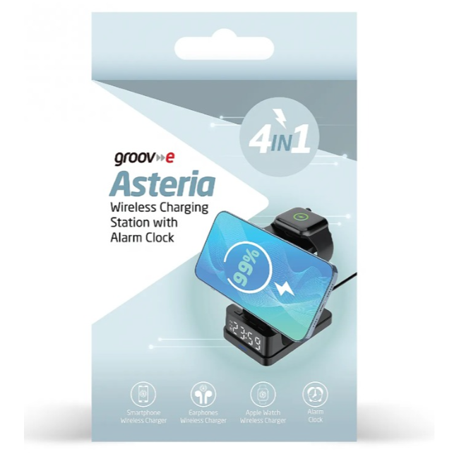 Groove 4-in-1 Wireless Charging Station with Alarm Clock | Black | GVWC09 - Image 3