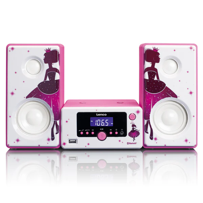 Lenco Micro Music System | FM Radio, Bluetooth, USB & AUX | Pink | MC-020PRINCESS