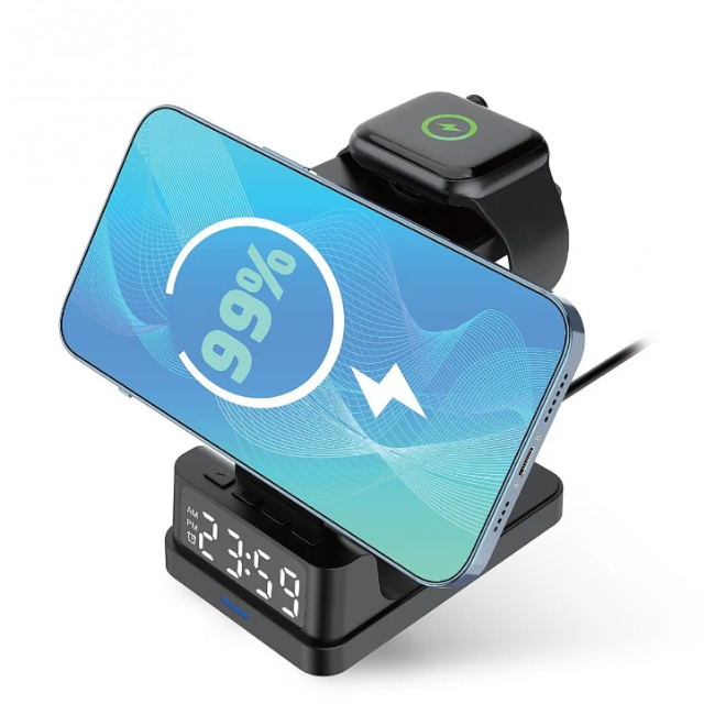 Groove 4-in-1 Wireless Charging Station with Alarm Clock | Black | GVWC09