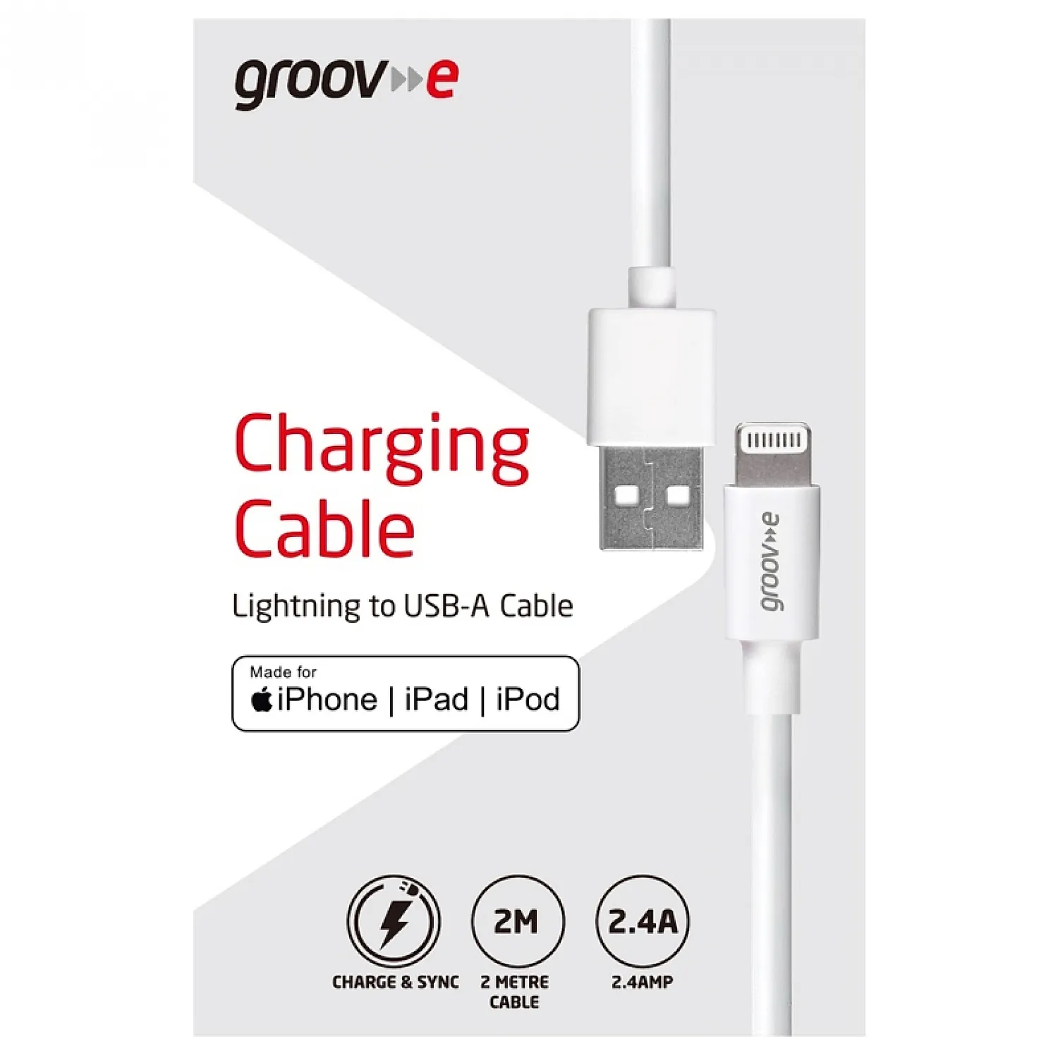 Groove Lightning To USB-A Charging Cable 2M | GVMA042WE Groove Lightning To USB-A Charging Cable 2M | GVMA042WE