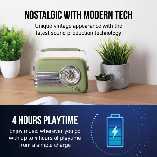 iTek Portable Bluetooth Retro FM Radio | Sage Green | I60028SAG - Image 3