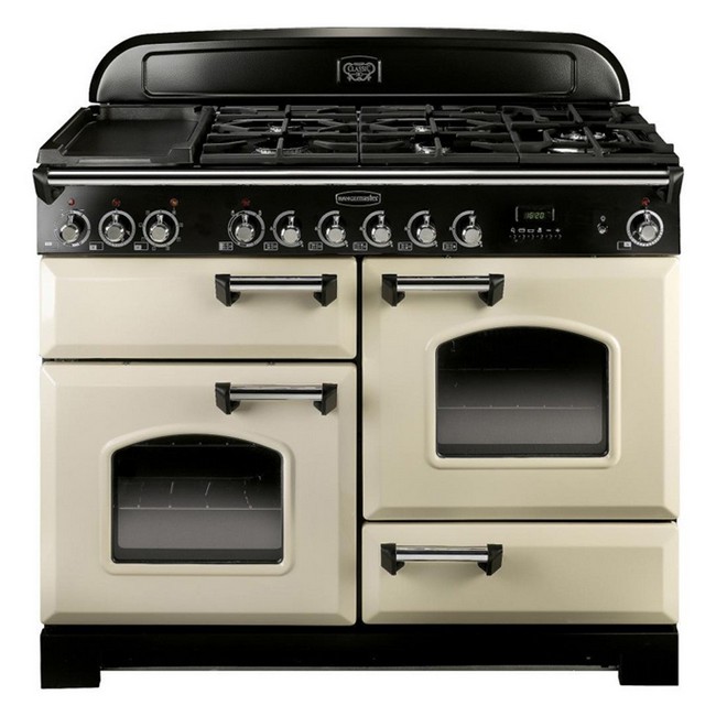 Rangemaster Classic Deluxe Dual Fuel Range Cooker 110cm - Cream & Chrome Trim Rangemaster Classic Deluxe Dual Fuel Range Cooker 110cm - Cream & Chrome Trim