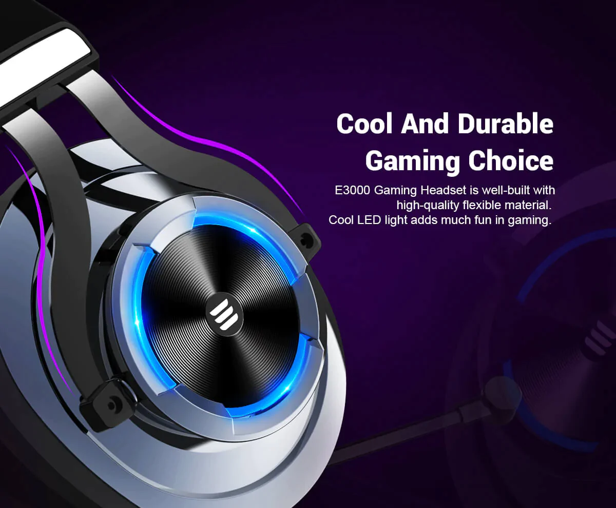 Eksa Corded Gaming Headset with RGB Lights - Black | E3000-BLACK - Image 4