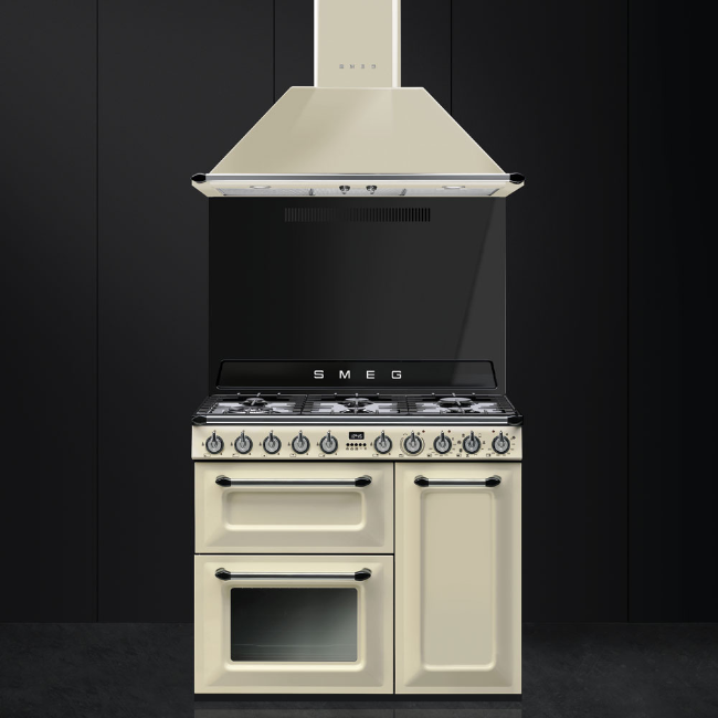 Smeg 90cm Duel Fuel Gas & Electric Range Cooker - Cream | TR93P - Image 2