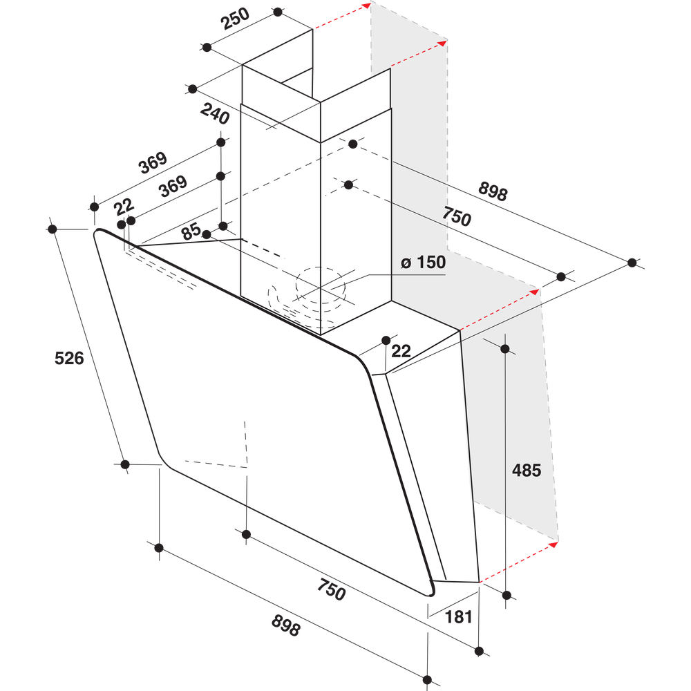 Whirlpool 90cm Vertical Black Glass Cooker Hood | WHVS90FLTCK - Image 6