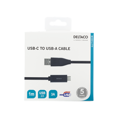 Deltaco USB-C to USB-A Cable | 1m | USBC1004M Deltaco USB-C to USB-A Cable | 1m | USBC1004M