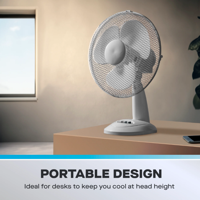 Daewoo 12" Oscillating Desk Fan | White | 859546 - Image 4