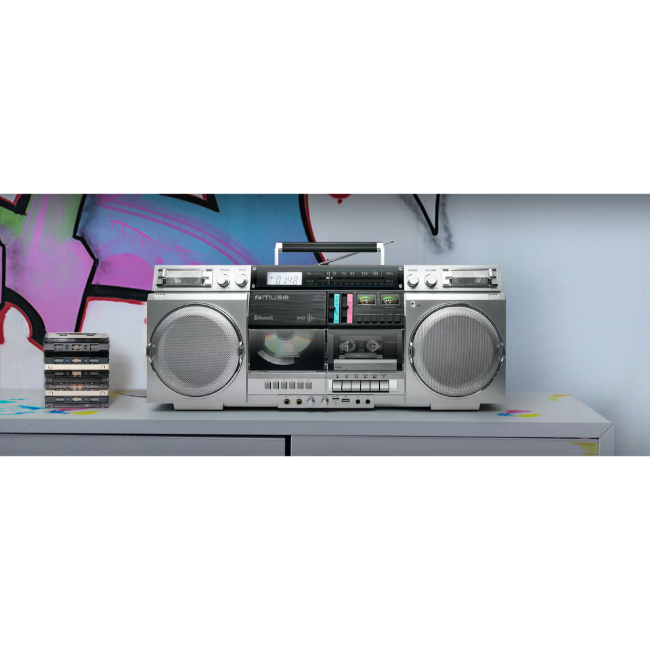 Muse Ghetto Blaster with FM Radio, CD, tape, USB - Silver | M-380GBS - Image 5