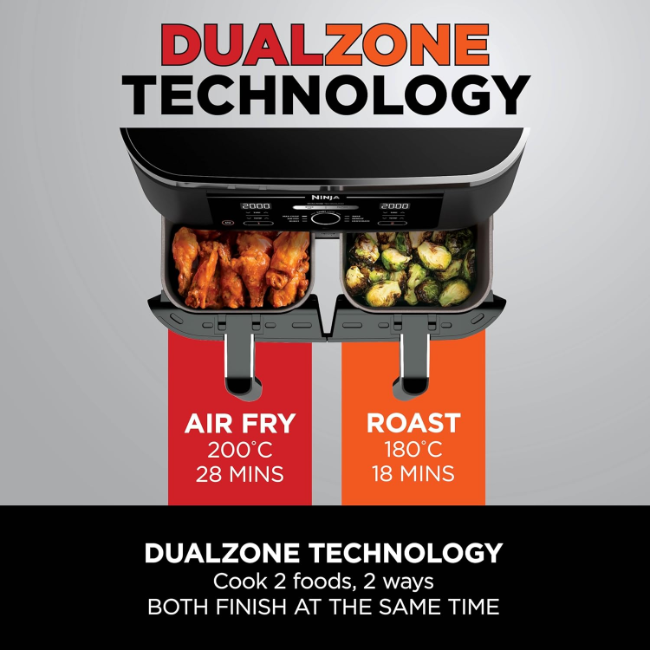 Ninja Foodi 4-in-1 Dual Zone Air Fryer 7.6L | AF200UK - Image 2 Ninja Foodi 4-in-1 Dual Zone Air Fryer 7.6L | AF200UK - Image 2