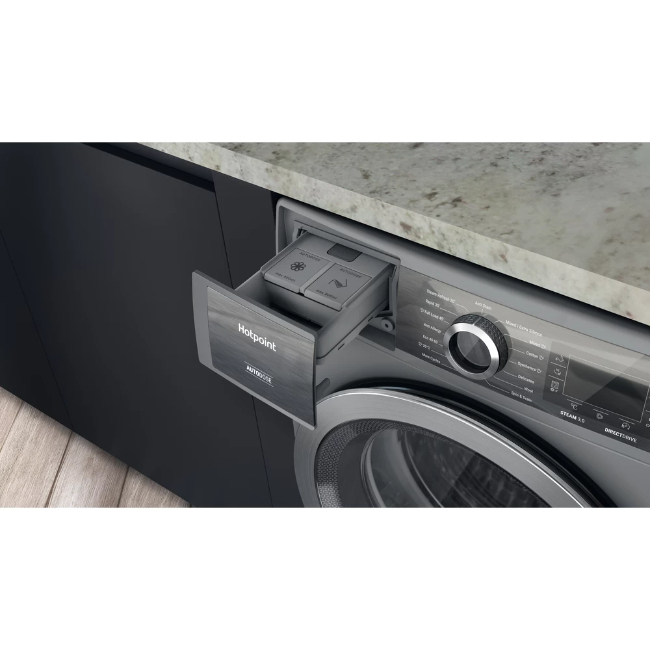 Hotpoint 10KG 1350 Spin Washing Machine - Silver | H8W046SBUK - Image 3 Hotpoint 10KG 1350 Spin Washing Machine - Silver | H8W046SBUK - Image 3