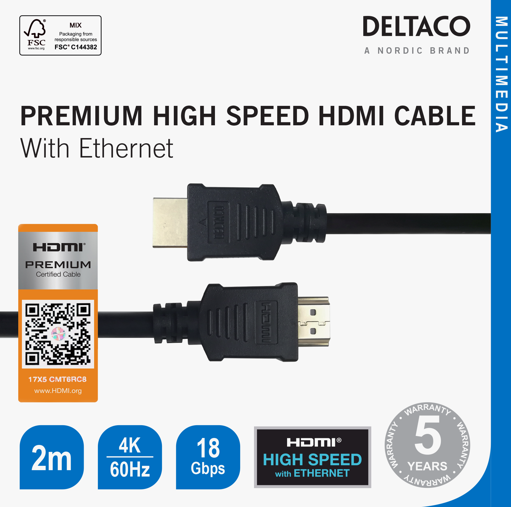 Deltaco 2M Premium High Speed HDMI Cable With Ethernet | HDMI1020R - Image 2