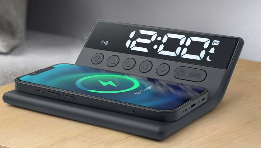 Muse Alarm Clock with Wireless Charging - Black | M-168WI Muse Alarm Clock with Wireless Charging - Black | M-168WI