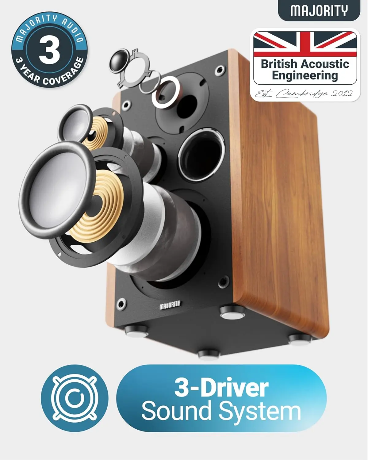Majority D100 Bluetooth Speakers | 100w | Wood | 1000002995 - Image 3