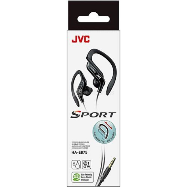 JVC Wired In-Ear Headphones with Sports Ear Hook - Black | HAEB75BNU - Image 2