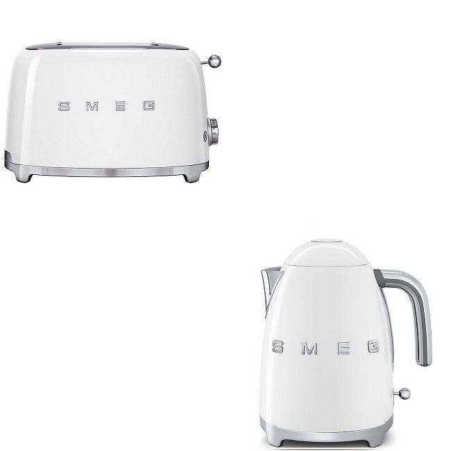 Smeg Kettle & Toaster Set White Kettle & 2 slice Toaster retro